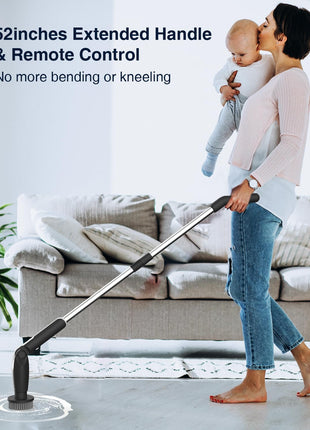 Electric Spin Scrubber, Shower Scrubber with 4 Adjustable Angles and 8 Brush Heads, Electric Scrubber with Long Handle & Remote Controller, Cleaning Brush for Bathroom, Tub, Floor (Black)