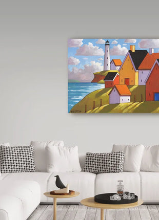 'Lighthouse Cottage Hillside View' Acrylic Painting Print on Wrapped Canvas