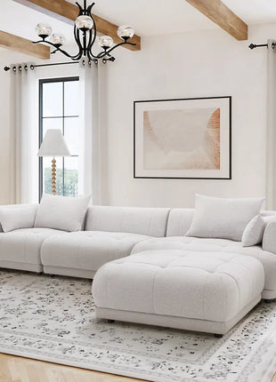 144" Modular Cloud Sectional Sofa with Ottoman – Oversized Plush L-Shaped Couch, Reversible Chaise & Adjustable Layout, Perfect for Living Room or Home Theatre