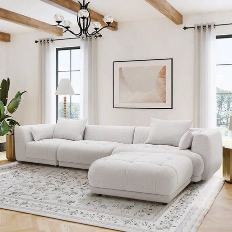 144" Modular Cloud Sectional Sofa with Ottoman – Oversized Plush L-Shaped Couch, Reversible Chaise & Adjustable Layout, Perfect for Living Room or Home Theatre