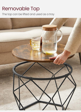 Small Coffee Table Set of 2, round Coffee Table with Steel Frame, Side End Table for Living Room, Bedroom, Office, Rustic Brown and Ink Black ULET040B01V1