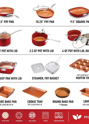 20 Piece Nonstick Cookware and Bakeware Set, Stay Cool Handles, Oven & Dishwasher Safe