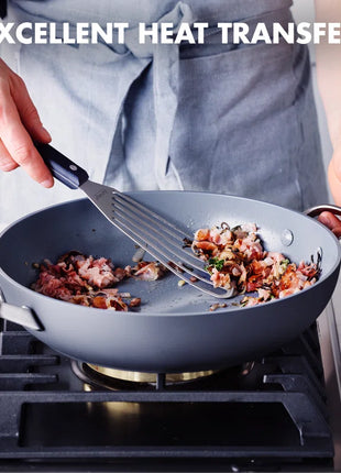 Paris Pro Hard Anodized Healthy Ceramic Nonstick, 11" Everyday Frying Pan Skillet with 2 Handles and Stainless Steel Lid, Pfas-Free, Dishwasher Safe, Grey