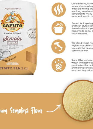 Semola Rimacinata Di Grano Duro – Italian Durum Wheat Semolina Flour, 1Kg (2.2 Lb) Bag – Finely Milled Semolina for Fresh Pasta, Rustic Bread, and Artisan Italian Baking