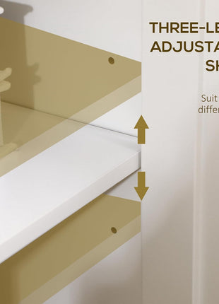 Sideboard Buffet Storage Cabinet, Coffee Bar Cabinet with Natural Wood Effect Top, 3 Doors and 2 Adjustable Shelves, White