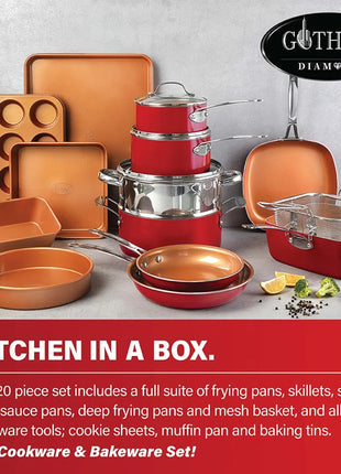 20 Piece Nonstick Cookware and Bakeware Set, Stay Cool Handles, Oven & Dishwasher Safe