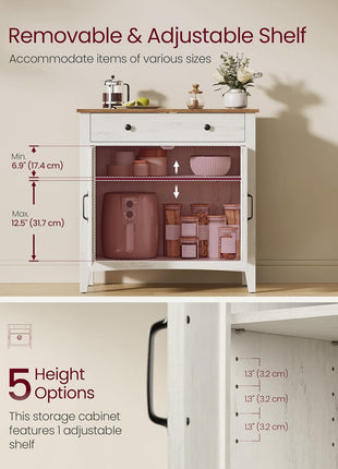 Coffee Bar Cabinet, Kitchen Storage Cabinet with a Drawer, Farmhouse Cabinet Sideboard with Adjustable Shelf for Kitchen, Rustic White and Honey Brown UBBK341W01