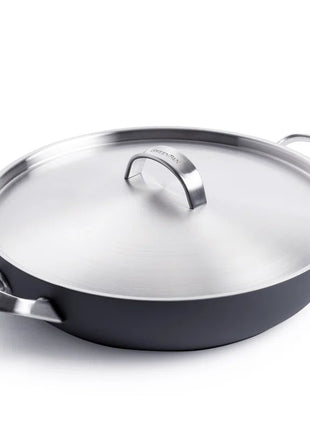 Paris Pro Hard Anodized Healthy Ceramic Nonstick, 11" Everyday Frying Pan Skillet with 2 Handles and Stainless Steel Lid, Pfas-Free, Dishwasher Safe, Grey