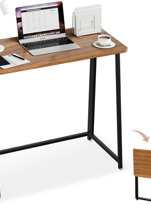 Folding Desk Small Foldable Desk for Small Space, 31.5 Inches Writing Computer Desks in Study, Home Office Foldable Office Desks for Bedroom, Rustic