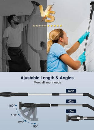 Electric Spin Scrubber, Shower Scrubber with 4 Adjustable Angles and 8 Brush Heads, Electric Scrubber with Long Handle & Remote Controller, Cleaning Brush for Bathroom, Tub, Floor (Black)