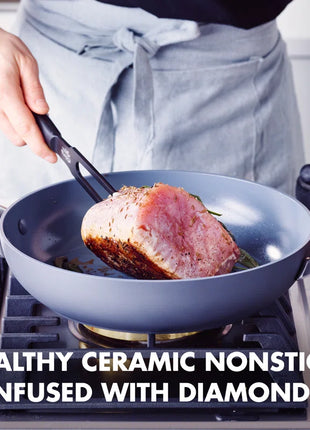 Paris Pro Hard Anodized Healthy Ceramic Nonstick, 11" Everyday Frying Pan Skillet with 2 Handles and Stainless Steel Lid, Pfas-Free, Dishwasher Safe, Grey