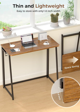 Folding Desk Small Foldable Desk for Small Space, 31.5 Inches Writing Computer Desks in Study, Home Office Foldable Office Desks for Bedroom, Rustic