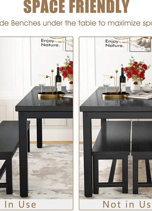 Efrat 3 Piece Dining Set, Kitchen Table with Benches