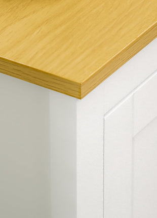 Sideboard Buffet Storage Cabinet, Coffee Bar Cabinet with Natural Wood Effect Top, 3 Doors and 2 Adjustable Shelves, White