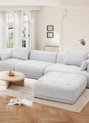 144" Modular Cloud Sectional Sofa with Ottoman – Oversized Plush L-Shaped Couch, Reversible Chaise & Adjustable Layout, Perfect for Living Room or Home Theatre