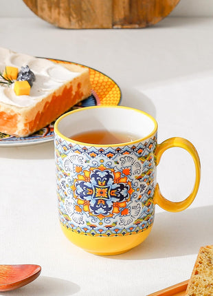 Coffee Mugs Set 14 Ounce - Multicolor Porcelain Cups for Latte, Hot Tea, Cappuccino, Cocoa, Soup, Dishwasher, Microwave Safe, Christmas Gift Set of 6 - Bohemian Style