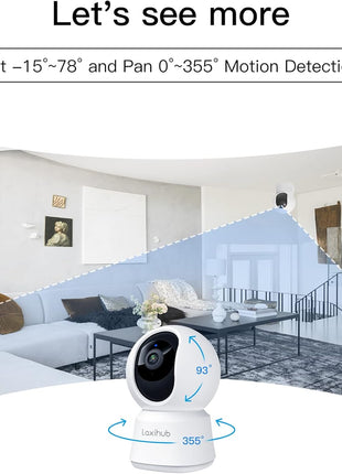 360° View 2K Pet Camera with Phone App, Indoor Security Camera, P2T Baby Monitor, Pan/Tilt, Motion & Sound Detection, Night Vision,Two-Way Audio, Works with Alexa