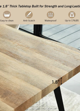 Shivani 63" Rectangle Live Edge Dining Table for 6 with Metal Base for Dining Room, Kitchen, Restaurant