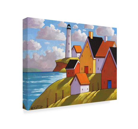 'Lighthouse Cottage Hillside View' Acrylic Painting Print on Wrapped Canvas