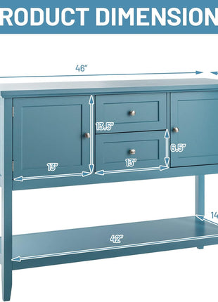 Buffet Sideboard, with 2 Wood Storage Drawers & Open Shelf, Console Table for Living Room Kitchen Dining Room Furniture (Blue)