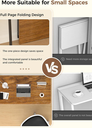 Folding Desk Small Foldable Desk for Small Space, 31.5 Inches Writing Computer Desks in Study, Home Office Foldable Office Desks for Bedroom, Rustic