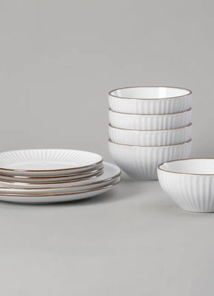 24 Piece Stoneware Dinnerware Set, Plates and Bowls Set for 8
