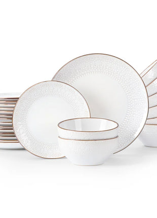 24 Piece Stoneware Dinnerware Set, Plates and Bowls Set for 8