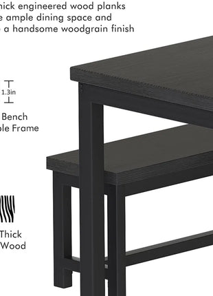 Efrat 3 Piece Dining Set, Kitchen Table with Benches