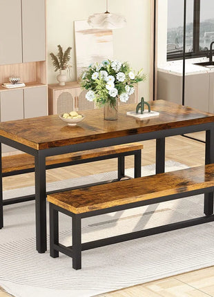 Efrat 3 Piece Dining Set, Kitchen Table with Benches