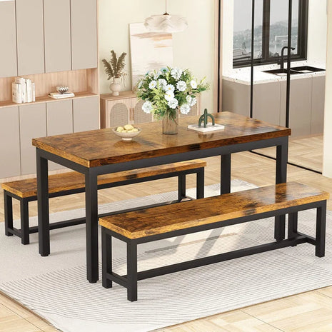 Efrat 3 Piece Dining Set, Kitchen Table with Benches
