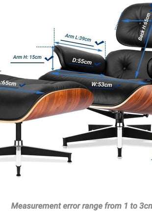 Genuine Leather Chaise Lounge Chair and Ottoman, Mid Century Modern Lounge Chair with Footstool for Living Room or Bedroom, Fixed Tilt Angle of 105° Backrest, Chair Swivelable with Durable Structure