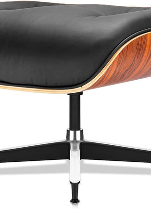 Genuine Leather Chaise Lounge Chair and Ottoman, Mid Century Modern Lounge Chair with Footstool for Living Room or Bedroom, Fixed Tilt Angle of 105° Backrest, Chair Swivelable with Durable Structure