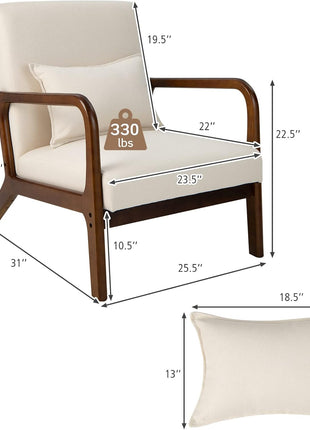 Set of 2 Modern Accent Chair with Pillow - Comfy Upholstered Lounge Armchair with Anti-Slip Felt Pads, Wooden Frame Soft Padded Arm Chairs for Living Room, Bedroom, Study, Beige