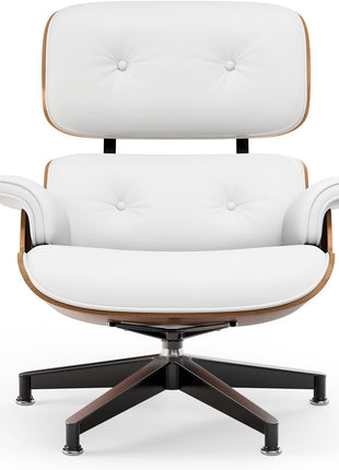 Mid-Century Chaise Lounge Chair and Ottoman for Living Room and Office with PU Leather and Strong Metal Base Support, 105° Fixed Tilting Angle of Back Rest Ergonomic Lumbar Support