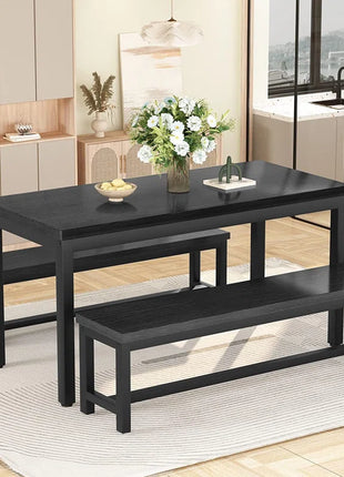 Efrat 3 Piece Dining Set, Kitchen Table with Benches