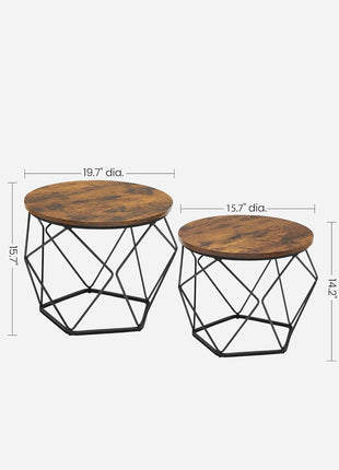 Small Coffee Table Set of 2, round Coffee Table with Steel Frame, Side End Table for Living Room, Bedroom, Office, Rustic Brown and Ink Black ULET040B01V1