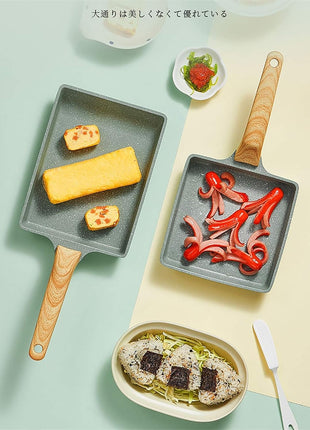 (Tamagoyaki Pan) - Japanese Omelette Pan Nonstick Tamagoyaki Egg Pan/Retangle Small Frying Pan/With Silicone Spatula & Brush/Non-Stick Coating (PFOA Free)