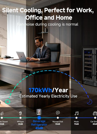 Wine and Beverage Refrigerator, 24 Inch Dual Zone Wine Cooler with Glass Door Hold 20 Bottles and 62 Cans, Freestanding or under Counter Wine Fridge with LED Ligh.