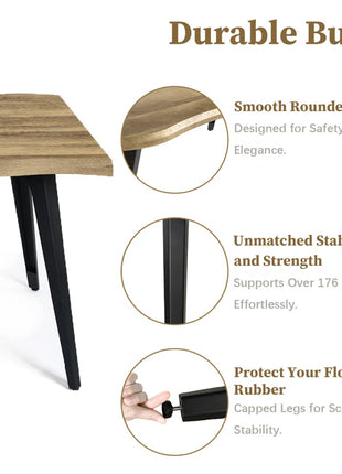 Shivani 63" Rectangle Live Edge Dining Table for 6 with Metal Base for Dining Room, Kitchen, Restaurant