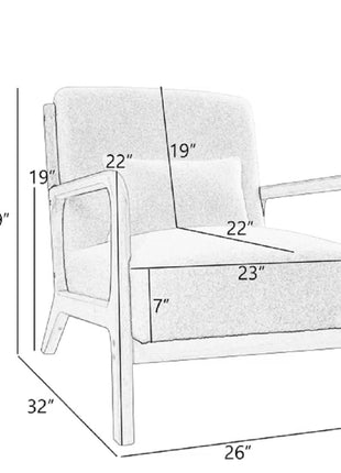 Hertford 26" Wide Mid Century Upholstered Solid Wood Accent Chair with an Extra Pillow