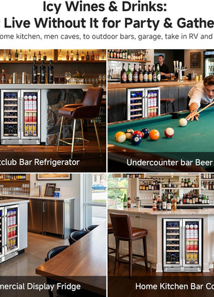 Wine and Beverage Refrigerator, 24 Inch Dual Zone Wine Cooler with Glass Door Hold 20 Bottles and 62 Cans, Freestanding or under Counter Wine Fridge with LED Ligh.