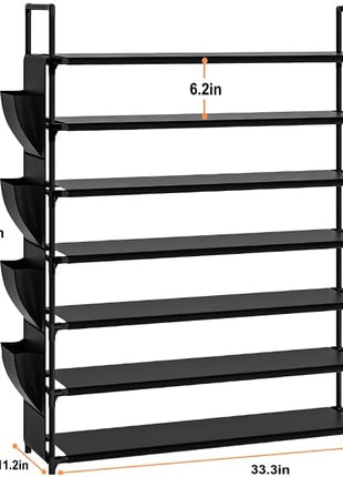 Shoe Rack 7 Tier Black Shoe Organizer Shoe Storage 28-35Pairs Shoe Rack for Closet Shoe Rack Organizer Entryway Shoe Holder Space Saving Shoe Shelf Shoe Stand Large Tall Shoe Tower Bedroom Garage Door