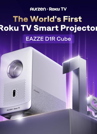 Roku TV Smart Projector with Wifi and Bluetooth, D1R Cube Roku Streaming Experience Built-In, Sealed Optical Engine, 1080P FHD, Dolby Audio, Portable Mini Projector for Home/Outdoor Movies