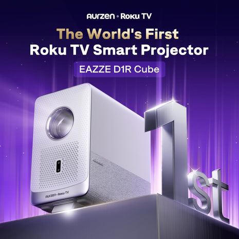 Roku TV Smart Projector with Wifi and Bluetooth, D1R Cube Roku Streaming Experience Built-In, Sealed Optical Engine, 1080P FHD, Dolby Audio, Portable Mini Projector for Home/Outdoor Movies