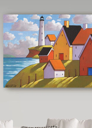 'Lighthouse Cottage Hillside View' Acrylic Painting Print on Wrapped Canvas