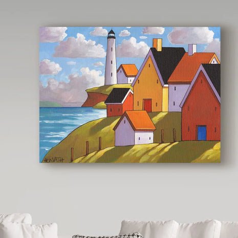 'Lighthouse Cottage Hillside View' Acrylic Painting Print on Wrapped Canvas