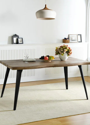 Shivani 63" Rectangle Live Edge Dining Table for 6 with Metal Base for Dining Room, Kitchen, Restaurant