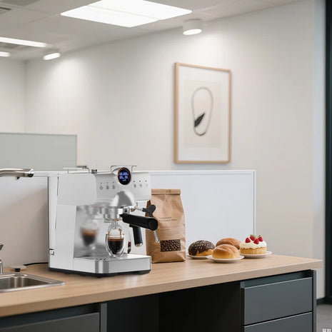 Pro Silver Espresso Machine: Cold Brew, Frother Wand, Led Display - Perfect for Home/Office!