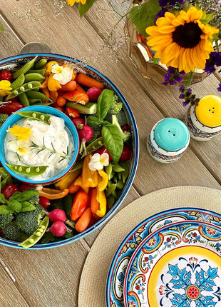 Zanzibar Double Bowl 16-Piece Dinnerware Set | Fine Kitchenware | Floral Multicolor Design Stoneware Tableware Service for 4