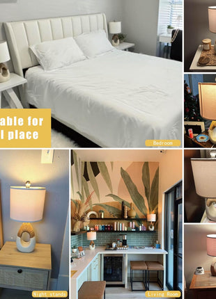 Boho Table Lamps Bedroom Living Room Set 2 Small Farmhouse Rattan Table Lamp 19”Rustic Home Decoration Nightstand Bedside Lamp for Office Compatible with Smart Light Bulbs(Not Include Bulbs)